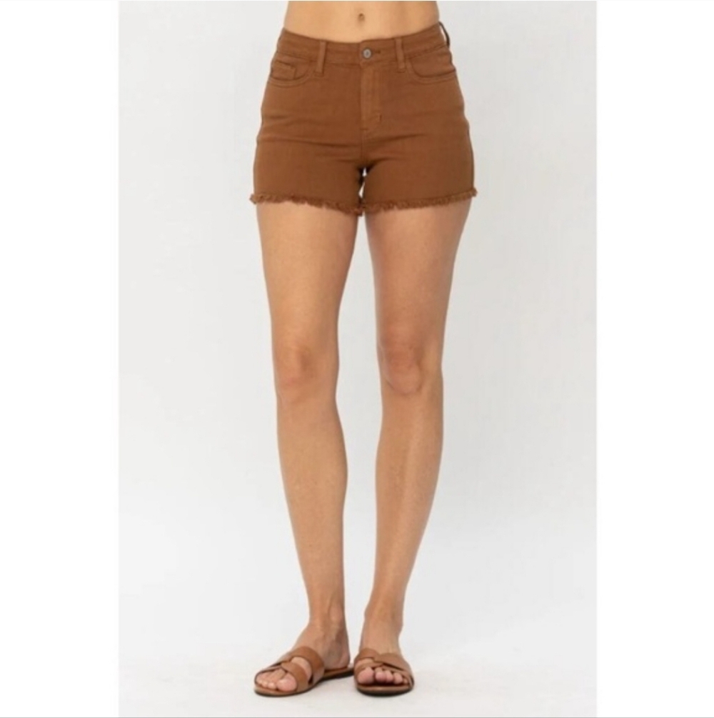 Judy Blue Mid Rise Cut Off Denim Jean Shorts Garment Dyed Brown Size 1XL